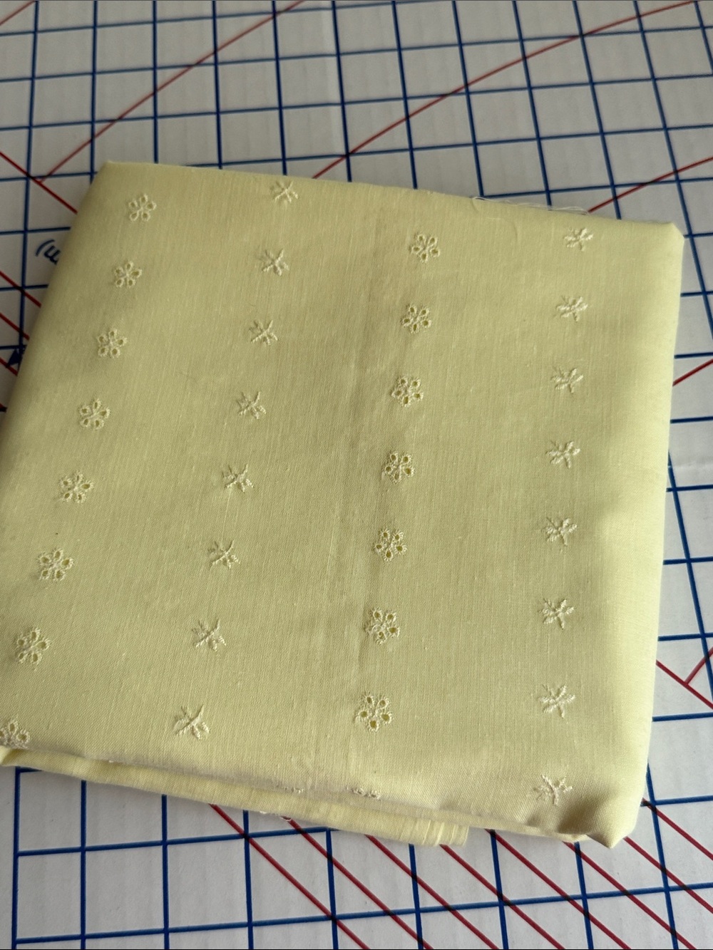 Vintage 1960s 70s Butter Yellow Embroidered Batiste Fabric Eyelet Floral 1.5+ Yd